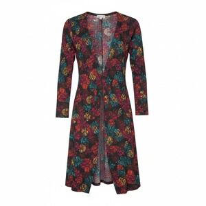 Med LuLaRoe Sarah Long Duster Open Front Cardigan Fall Colors Ribbed